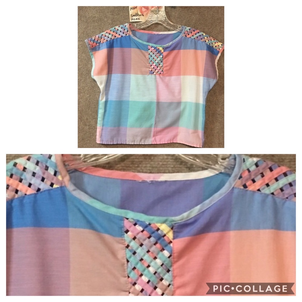 BRAIDED LATTICE NECK CROP TOP RAINBOW MULTI-COLORED.